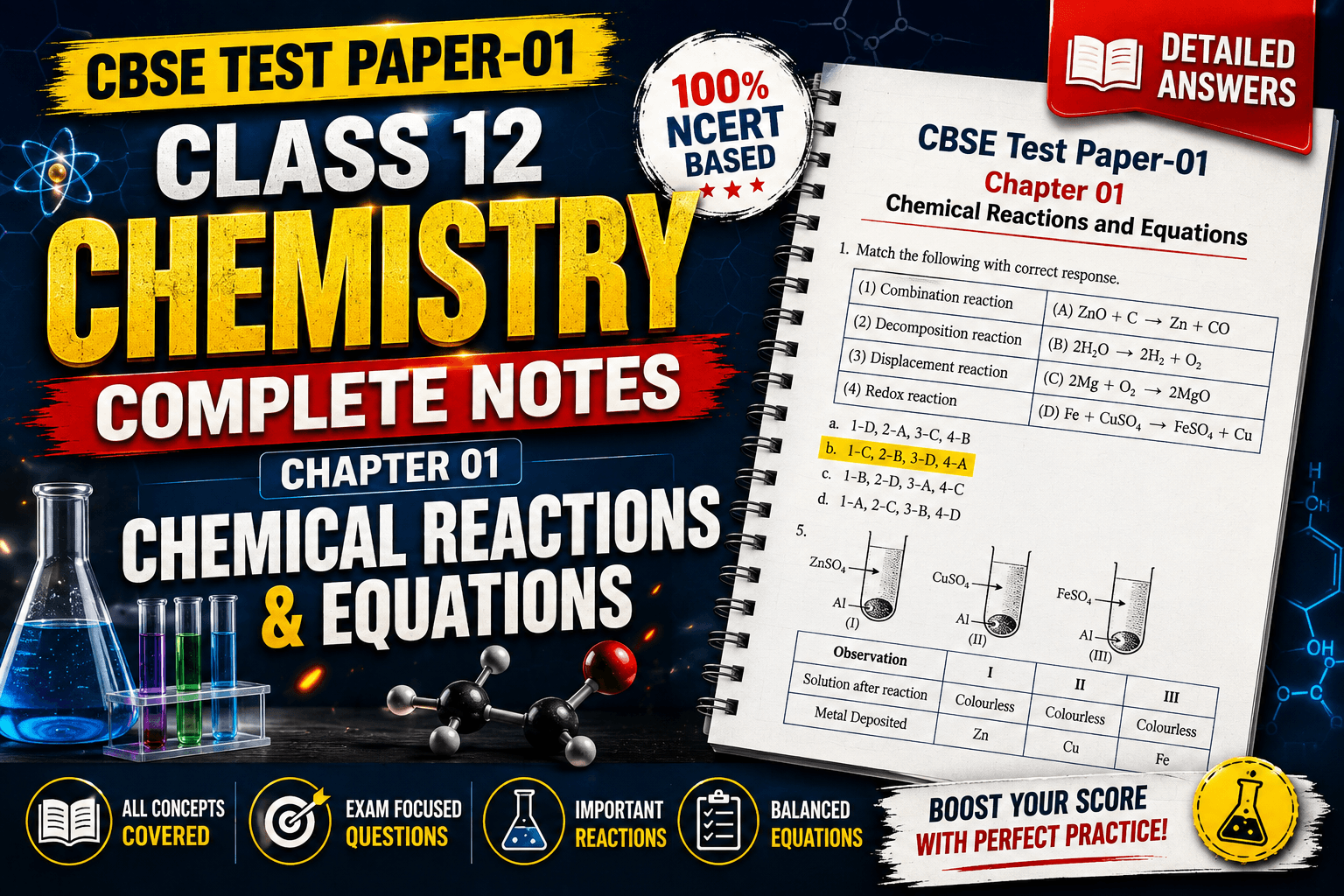 CBSE Test Paper-01 | Class 10 Chemistry – Chemical Reactions & Equations