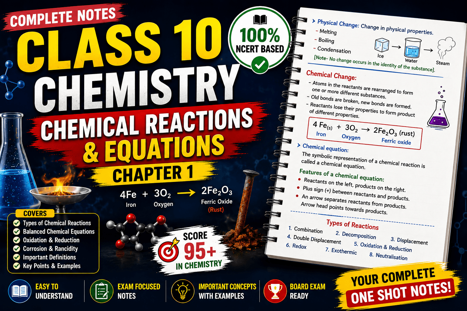 Class 10 Chemistry – Chemical Reactions & Equations | Complete Notes